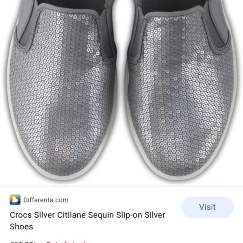 Crocs Silver Citilane Sequin Flip Flop Womens Size 5,6, runs big Slip On Shoes - Picture 3 of 3